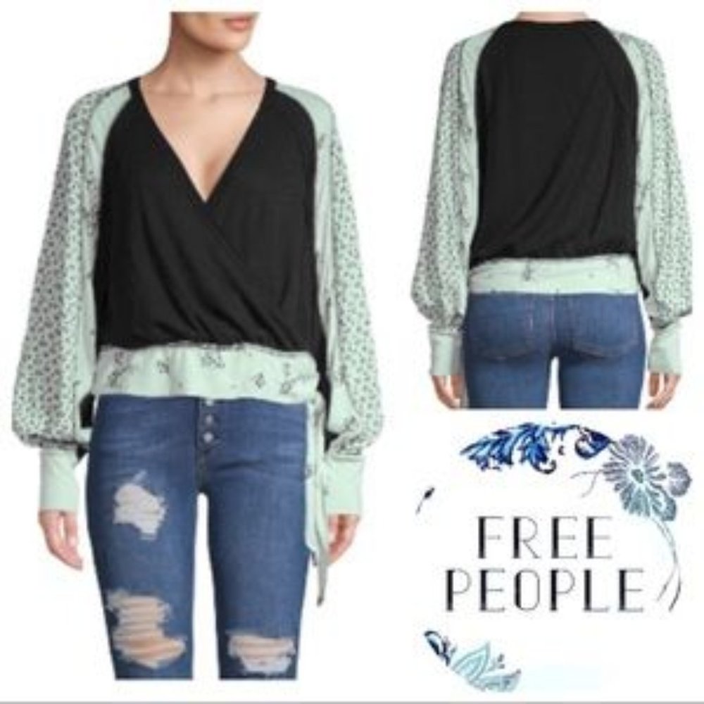 Free People Mint Green & Black Auxton Wrap Thermal Top